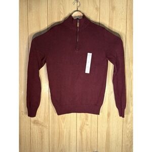 NWT St Johns Bay Mens Red 1/4 Zip Sweater Small 100% Cotton